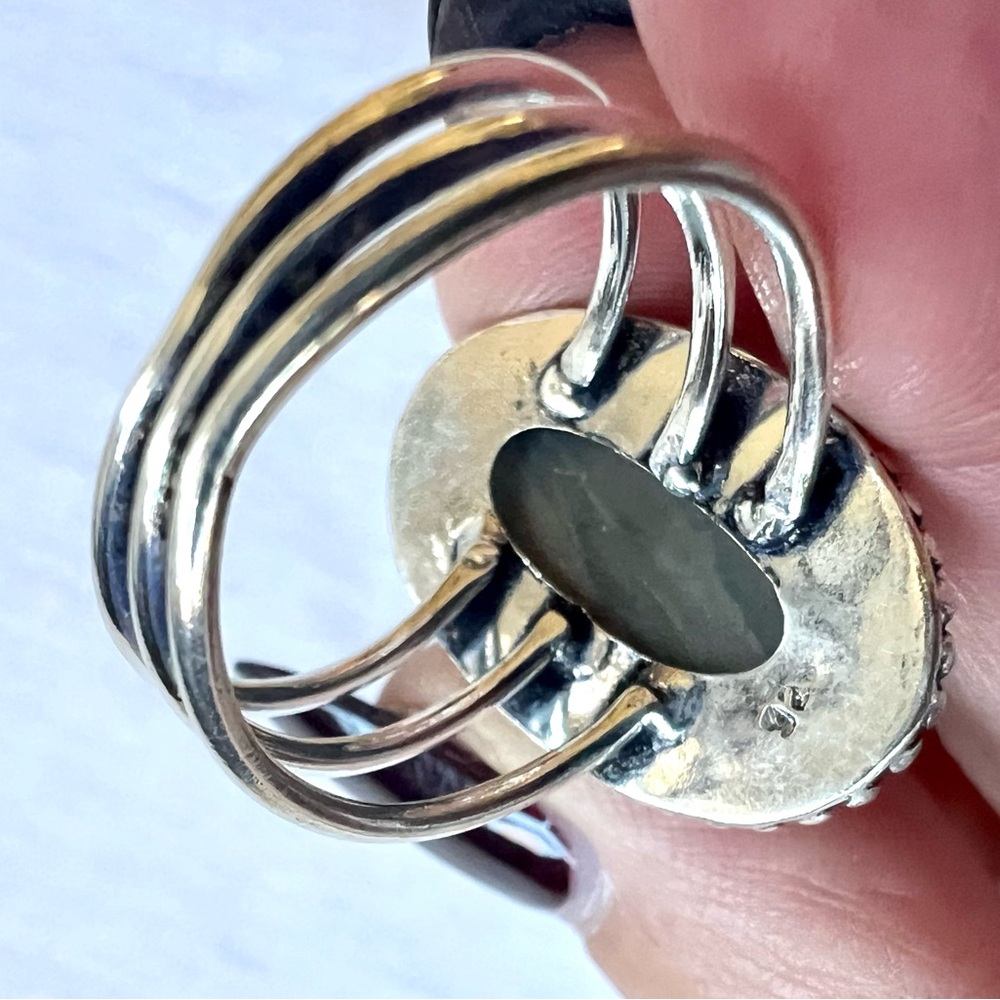 925 ROSE GOLD FLASH Labradorite Tri Band Ring 10.5 - Picture 7 of 9